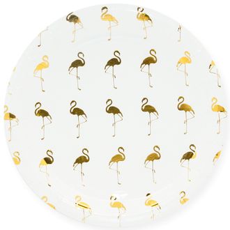 Тарелки (9''/23 см) Золотой фламинго, Белый, Металлик, 6 шт.