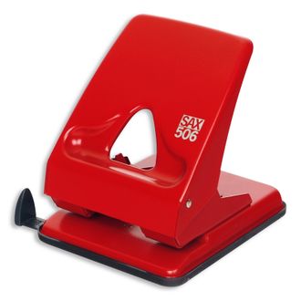 Дырокол SAX 506 до 40л, металлический, с линейкой (красный)