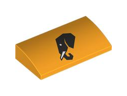 Slope, Curved 2 x 4 x 2/3 with Bottom Tubes with Black Elephant Head Profile with White Eye and Tusk Pattern, Bright Light Orange (88930pb187 6520697)