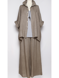 Костюм блузон и брюки лён "ПОЛОСКА" бежевый, карамель р.48-54