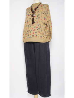 Брюки Бохо "Бананы вельвет строчки винтажный карман" синие р.48-56