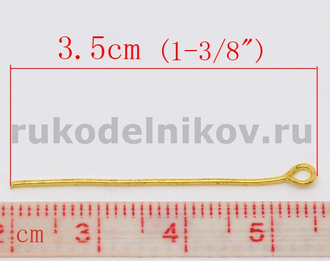 пин(штифт) с петлей 35x0.7 мм, цвет-золото, 40 шт/уп