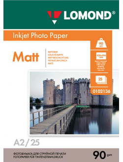 Матовая односторонняя фотобумага Lomond для струйной печати, A2, 90 г/м2, 25 листов.