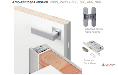 Дверь невидимка универсальная 57 мм скрытого монтажа левая (хром)