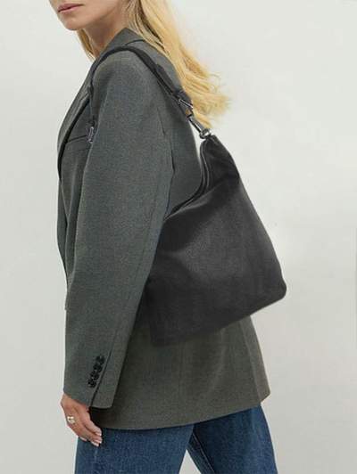 (АРТИКУЛ: 9808/1/82) СУМКА МЕШОК ЖЕНСКАЯ, СРЕДНЕГО РАЗМЕРА, НАТУРАЛЬНАЯ КОЖА, ЧЕРНАЯ, ДВА ОТДЕЛЕНИЯ, РУЧКА И РЕМЕНЬ ЧЕРЕЗ ПЛЕЧО