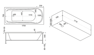 Акриловая гидромассажная ванна BAS Мальта 170х75