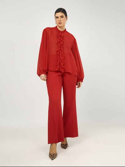 Блуза красная с жабо