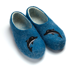 Купить тапки из шерсти "Дельфины"