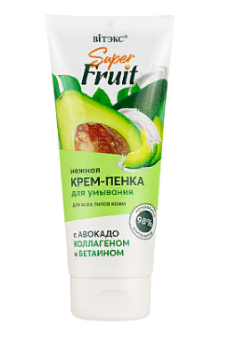 SUPER FRUIT Нежная крем-пенка для умывания с авокадо, коллагеном и бетаином