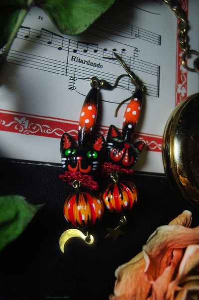 Серьги с котиками и тыквами "Легенды октября", украшение к Хэллоуину