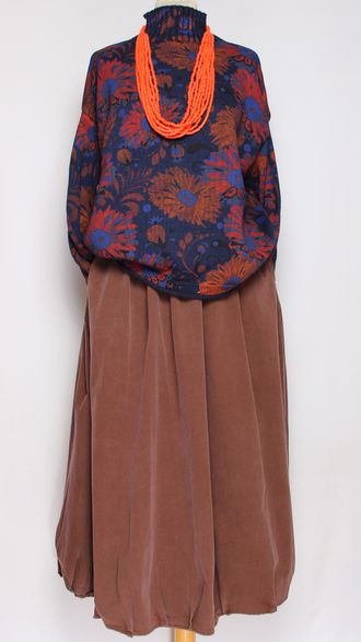 ЮБКА Бохо "Вареный хлопок тюльпан" коричневая до р.52