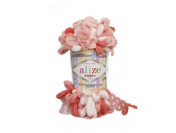 Пряжа Puffy Color Alize   (Ализе Пуффи колор) Состав: 100 % микрополиэстер акрил Вес: 100 гр Метраж: 9,5 м.  цвет терракот белый розовый 5922