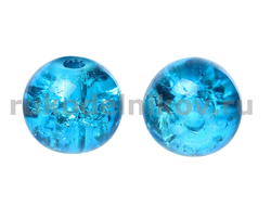бусина кракле стеклянная "Льдинка" 6 мм, цвет-синий, 25 шт/уп
