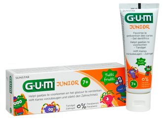 Детская зубная паста для детей от 7-ми до 12-ти лет со  вкусом тутти-фрутти Junior, GUM, 50 мл.