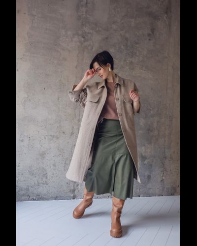 ЮБКА миди из экокожи (олива)