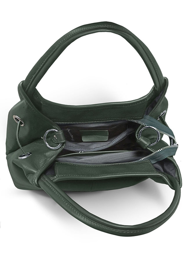 (АРТИКУЛ: 9823/8) СУМКА-МЕШОК ЖЕНСКАЯ, СРЕДНЕГО РАЗМЕРА, НАТУРАЛЬНАЯ КОЖА, ТЕМНО-ЗЕЛЕНАЯ, РУЧКИ И РЕМЕНЬ ЧЕРЕЗ ПЛЕЧО