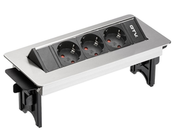 Удлинитель НАСТОЛЬНЫЙ, 3 розетки без нижнего корпуса инокс AE-PBC3GS-51BK , с проводом 1,5 метра GTV *