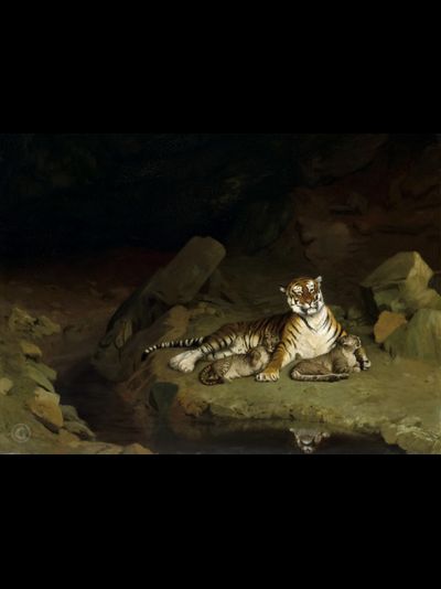 Картина обогреватель, репродукция Жан-Леона Тигрица с детенышами