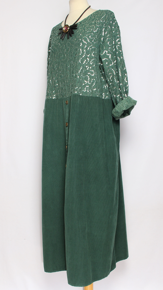 Платье Бохо вельветовое "Кружево пайетки" малахит до р.54