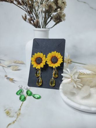 Серьги Подсолнух из полимерной глины