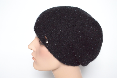 Берет с бисером черный вязаный женский Vizio Италия 6727