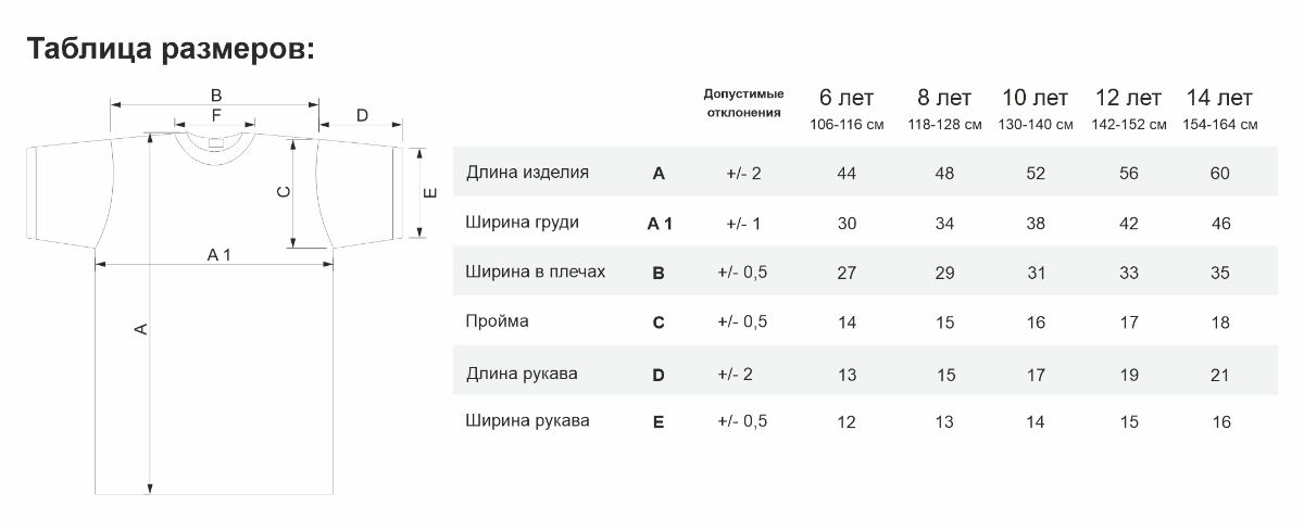 Таблица размеров