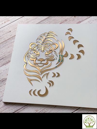 Трафарет 20х16 см с зеркальным декором "Тигр"/золото