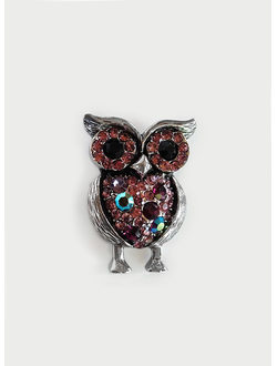 (АРТИКУЛ: 9294/31) БРОШКА ЖЕНСКАЯ "СОВА", НЕБОЛЬШАЯ, СЕРЕБРИСТЫЙ МЕТАЛЛ,  РАЗНОЦВЕТНЫЕ СТРАЗЫ
