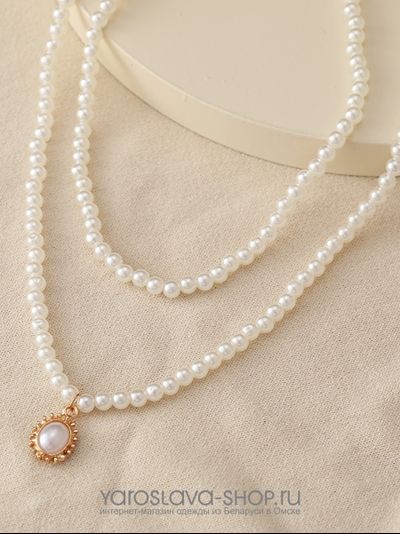 Колье жемчужное в две нити с подвеской