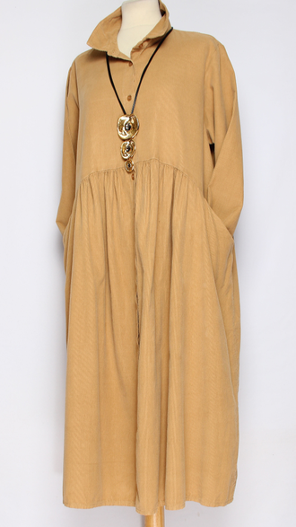 Платье-рубашка Бохо "КАРМАНЫ ЗАЩИПЫ" мокко до р.54