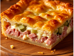 Пирог с ветчиной, сыром и маринованным огурцом