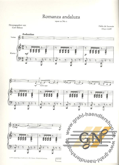Sarasate Romanza andaluza op.22#1 for Violin and Piano