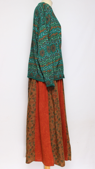 Джемпер ХЛОПОК "Цветы орнамент резинка" зеленый до р.52