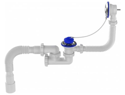 Сифон для ванны регулируемый с выпуском и переливом, гибкая труба 40х40/50, V255-13-MR [56972]