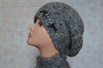 зимний вязаный берет и шарф из меланжа купить