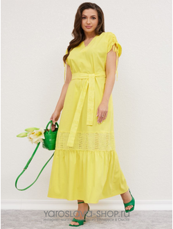 Модель: А-950-1. Легкое летнее платье "макси" желтого цвета с кулисой на плечах.