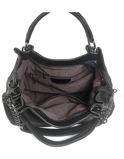 (АРТИКУЛ: 9744/92) СУМКА ЖЕНСКАЯ БОЛЬШАЯ, НАТУРАЛЬНАЯ КОЖА, ЧЕРНАЯ, С ЦЕПОЧКОЙ