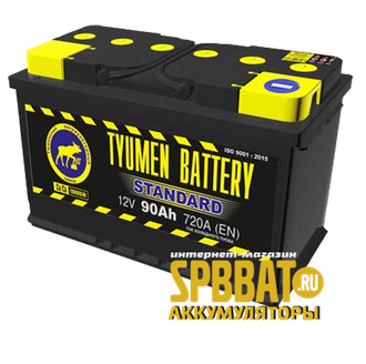 Аккумулятор Тюмень Стандарт 90 Ач ток 720А (TYUMEN BATTERY Standard) 6СТ-90L (Ca/Ca) П/П (342х175х210) высокий прямая полярность + -