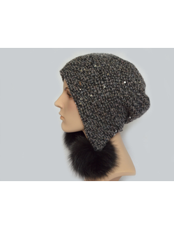 Серая женская шапка ушанка с помпонами Vizio 6444 Италия фото