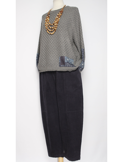 Брюки Бохо "Бананы вельвет строчки" синие р.46-52