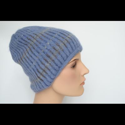 Фиолетовая вязаная женская шапка со стразами Vizio Италия 8007 CY