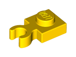Plate, Modified 1 x 1 with Open O Clip Thick Vertical Grip, Yellow (4085d / 4613258 / 6348065)
