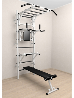 Шведская стенка с цветным турником рукоходом и  подставкой под штангу