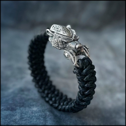 Браслет Медведь, серебро, натур. кожа