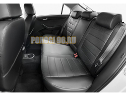 Чехлы экокожа RIVAL задняя спинка 40/60, рисунок Строчка для Volkswagen Polo VI лифтбек (комплектации с задним подлокотником) 2020-