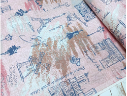 Бязь набивная 120 г/м2 шир.150см цвет розовый Парижская романтика