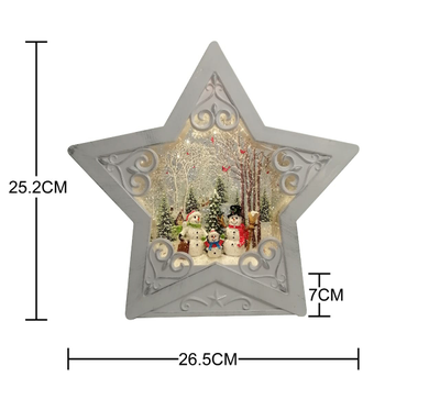 Новогодний музыкальный  светильник "ЗВЕЗДА" c LED подсветкой и поддувкой снега, 26,5*25*7 см, ТИП: Дед Мороз дарит подарок/Снеговики