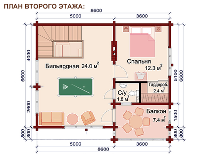 Гостевой дом-баня с бильярдной ДБ-13, площадь 120 м2