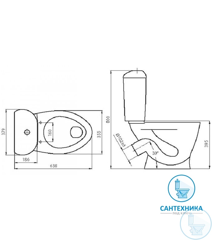Унитаз SANTERI Версия косой выпуск с доставкой, демонтажем и установкой