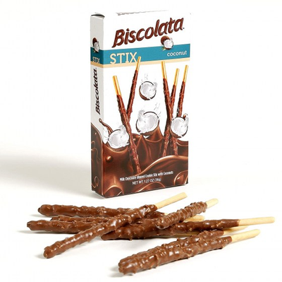Палочки Biscolata покрытые молочным шоколадом с кокосовой стружкой